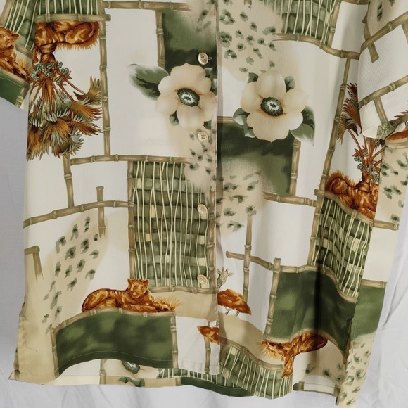 Alfred Dunner Womens 14 Safari Green/White/Brown Button Up Dress Shirt - Picture 4 of 8